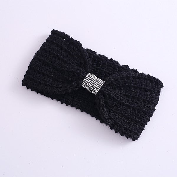 WINTER RHINESTONE BOW KNITTED HEAD BAND Bella Chic