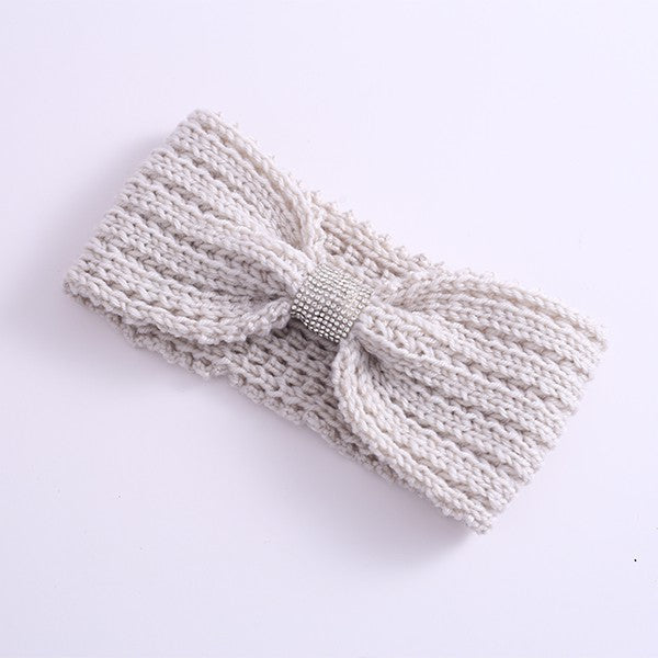 WINTER RHINESTONE BOW KNITTED HEAD BAND Bella Chic