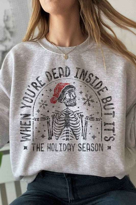 Christmas Skeleton Graphic Sweatshirt - BLACK BROOM BOUTIQUE