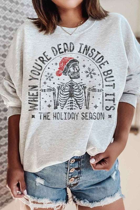 Christmas Skeleton Graphic Sweatshirt - BLACK BROOM BOUTIQUE