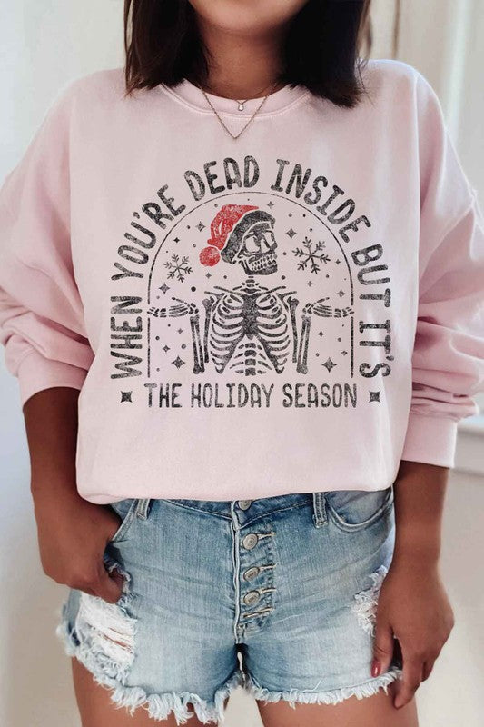 Christmas Skeleton Graphic Sweatshirt - BLACK BROOM BOUTIQUE