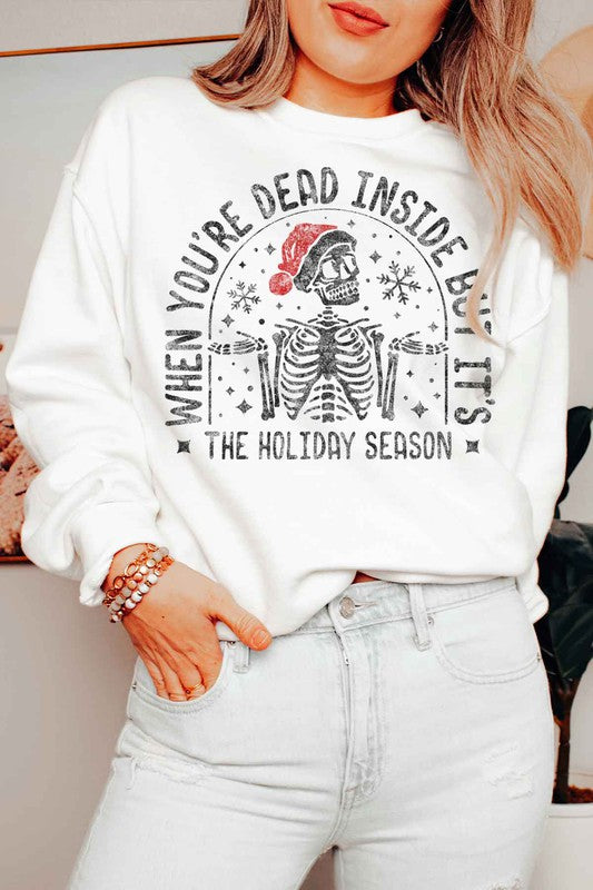 Christmas Skeleton Graphic Sweatshirt - BLACK BROOM BOUTIQUE