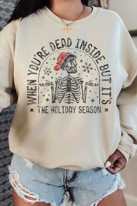 Christmas Skeleton Graphic Sweatshirt - BLACK BROOM BOUTIQUE