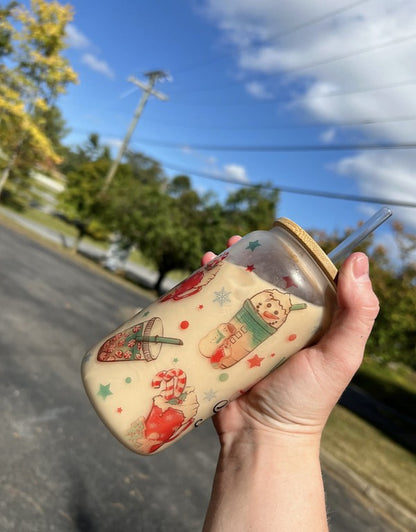 Coffee and Christmas Cheer Glass Can Cup Southern Chic Wholesale