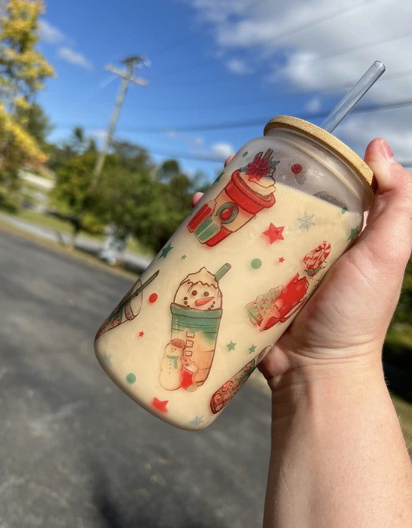 Coffee and Christmas Cheer Glass Can Cup Southern Chic Wholesale