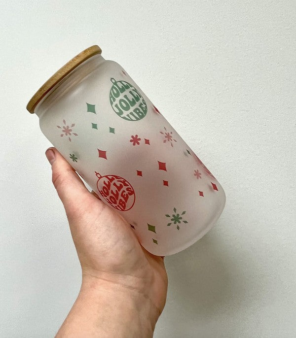 Holly Jolly Glass Can Cup Southern Chic Wholesale