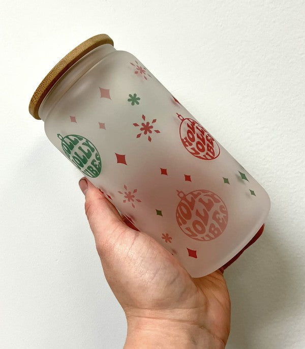 Holly Jolly Glass Can Cup Southern Chic Wholesale