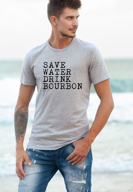 Save Water Drink Bourbon Crew Neck Mens Tee