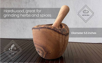 Olive Wood Rustic Mortar and Pestle Choixe