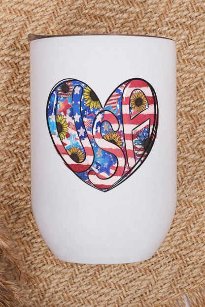 Patriotic USA Heart Wine Cup Tumbler