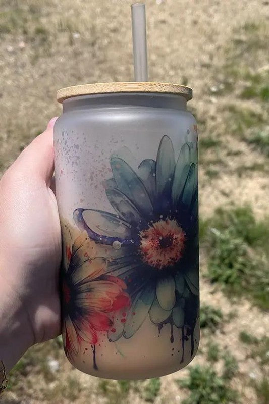 Watercolor Daisy Glass Can Southern Chic Wholesale