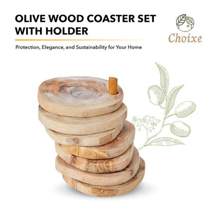 Olive Wood Coaster Set with Holder -7 Pcs Choixe