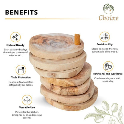 Olive Wood Coaster Set with Holder -7 Pcs Choixe