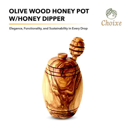 Olive Wood Honey Pot w/Honey Dipper Choixe