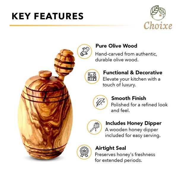 Olive Wood Honey Pot w/Honey Dipper Choixe