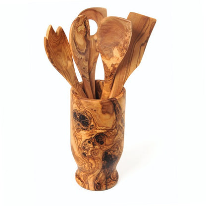 Olive Wood Kitchen Servers Set w/Holder -6 Pcs Choixe