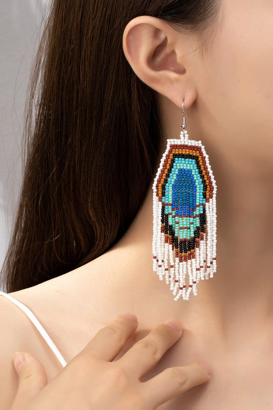 Peacock seed bead boho statement earrings - BLACK BROOM BOUTIQUE