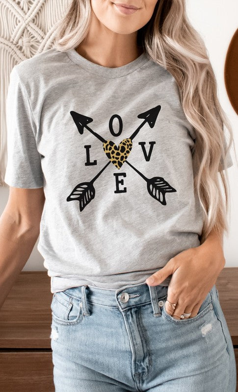 Love Metallic Leopard Heart Arrows Graphic Tee