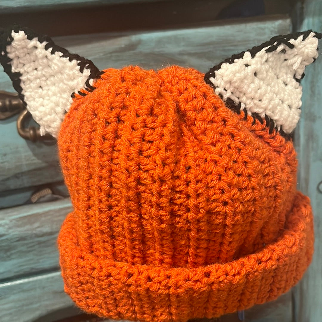 Fox 🦊 crochet hat one size fits all BLACK BROOM BOUTIQUE