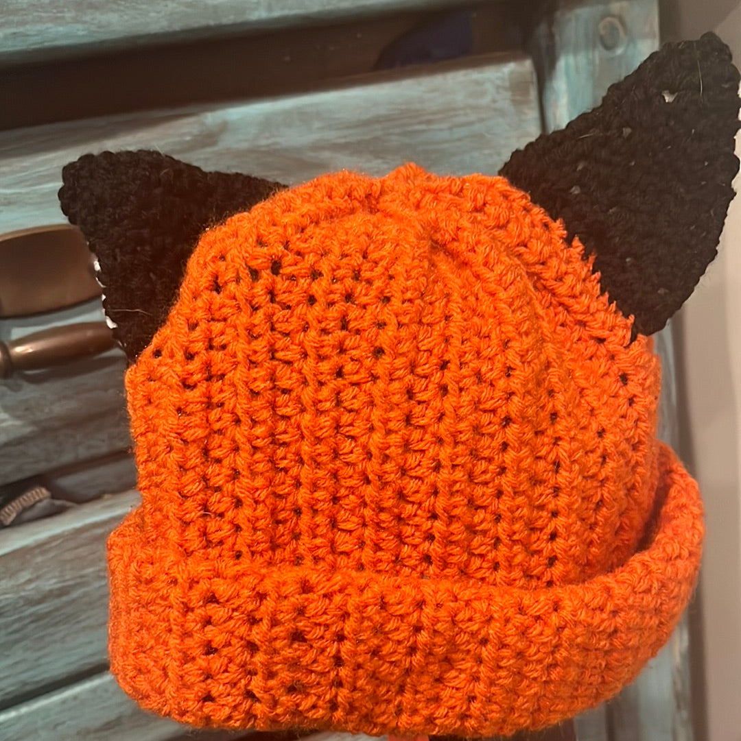 Fox 🦊 crochet hat one size fits all BLACK BROOM BOUTIQUE