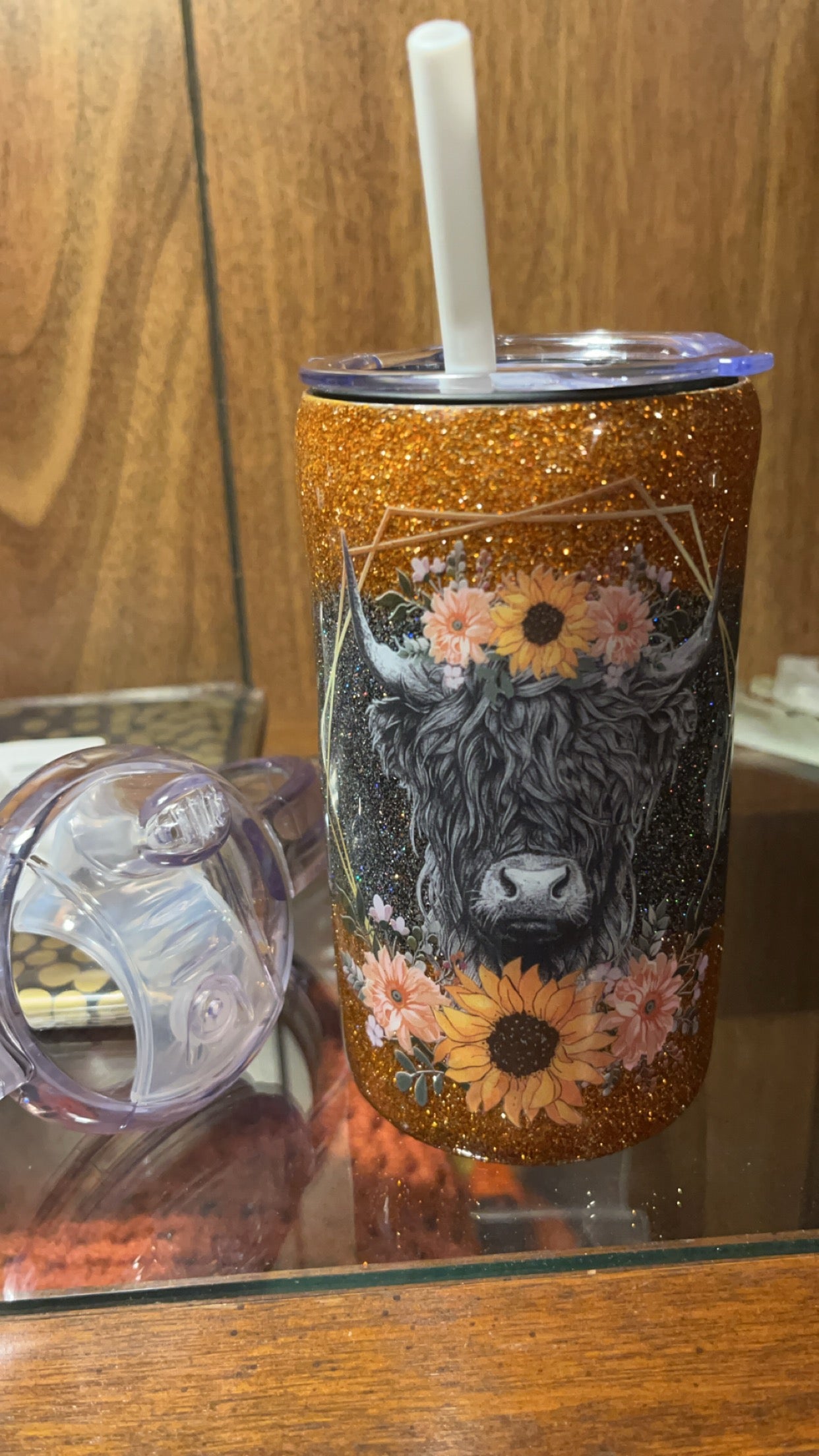 Sunflower, Highland cow kids travel Tumbler￼