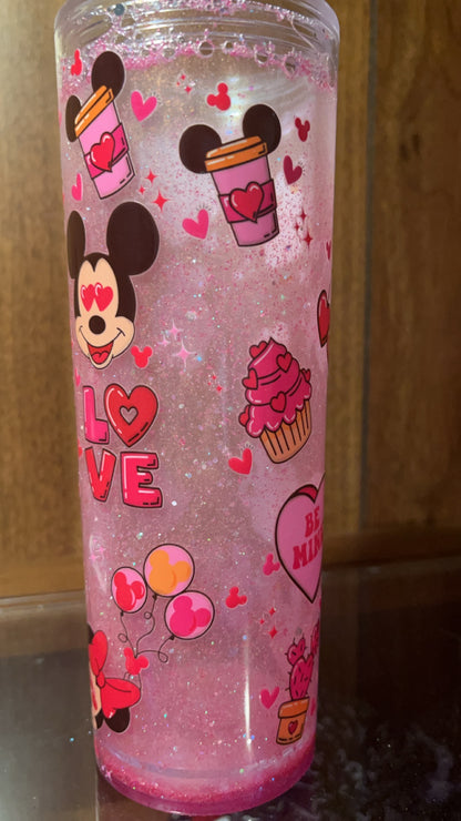 Micky and Mini Mouse Valentines 16oz Snowglobe Tumbler