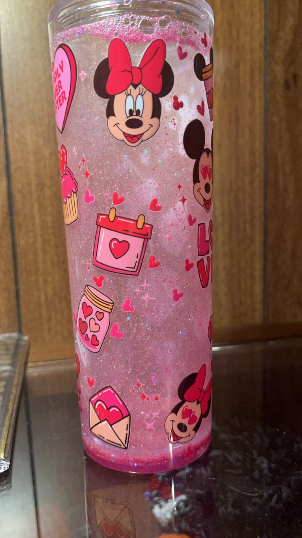 Micky and Mini Mouse Valentines 16oz Snowglobe Tumbler