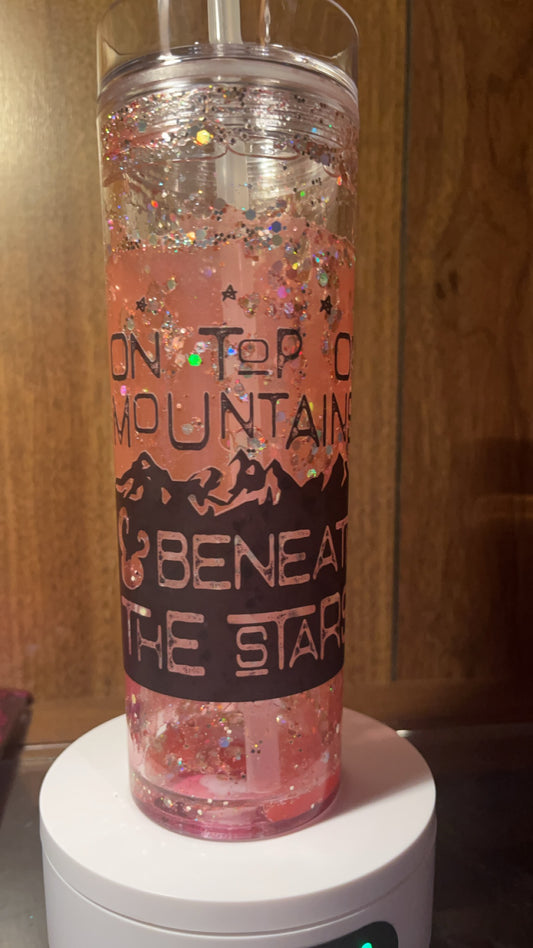 On top of mountains, and beneath the stars 16 oz Snowglobe Cup