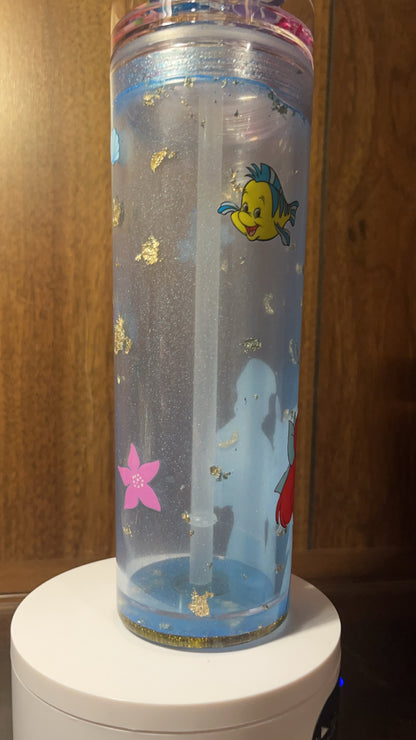 Little Mirmade- 16oz Snowglobe tumbler with custom lid