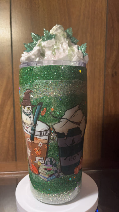 Harry Potter Slytherin with custom topper- 20oz handmade Tumbler