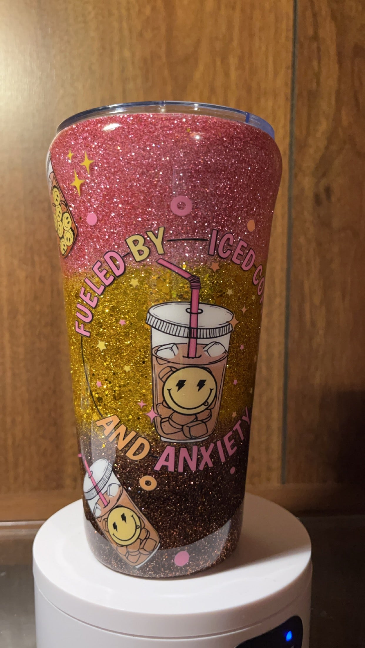 Fueled by iced coffee and anxiety-  16oz handmade Tumbler