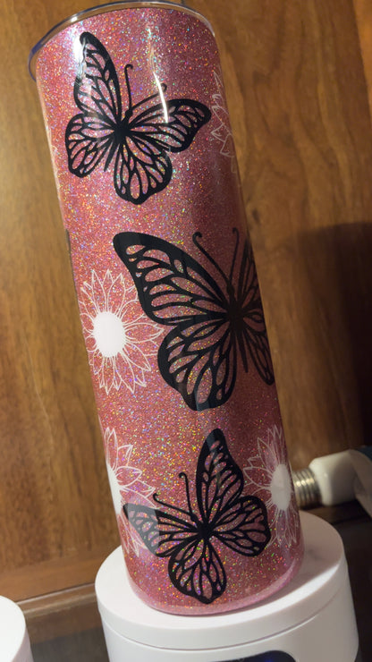 Butterflies and 🌸 , -  30oz skinny Tumbler