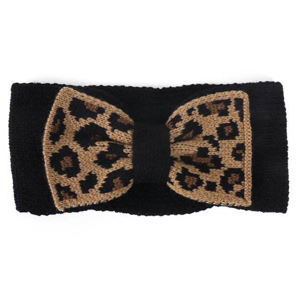 KNIT LEOPARD BOW HEADBAND Bella Chic