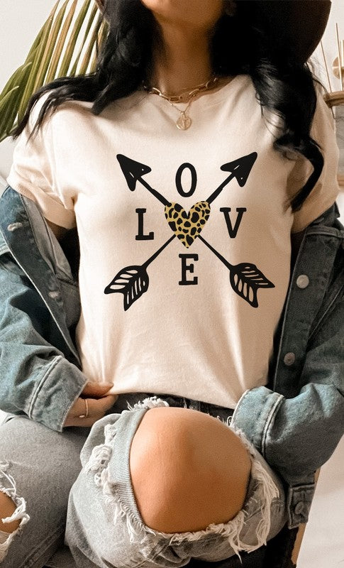 Love Metallic Leopard Heart Arrows Graphic Tee