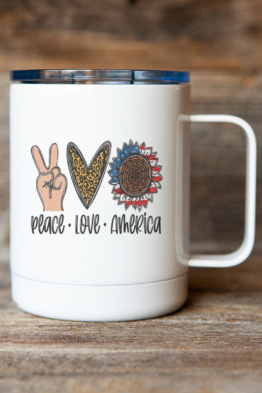 Peace Love America Hand Travel Mug