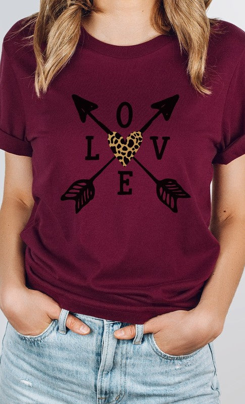 Love Metallic Leopard Heart Arrows Graphic Tee