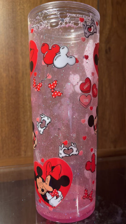 Micky and Mini Mouse Valentines 16oz Snowglobe Tumbler