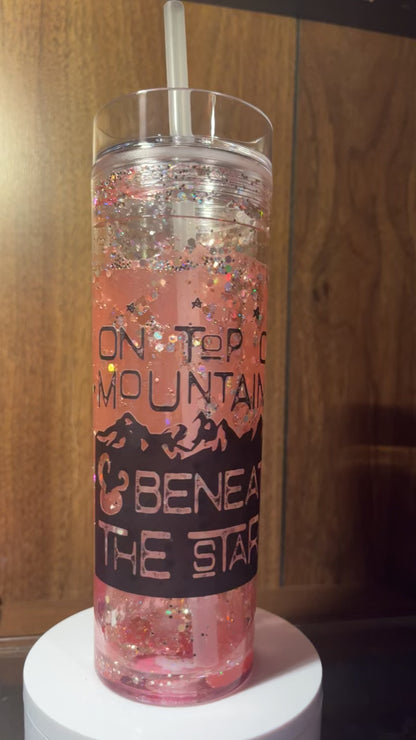 On top of mountains, and beneath the stars 16 oz Snowglobe Cup