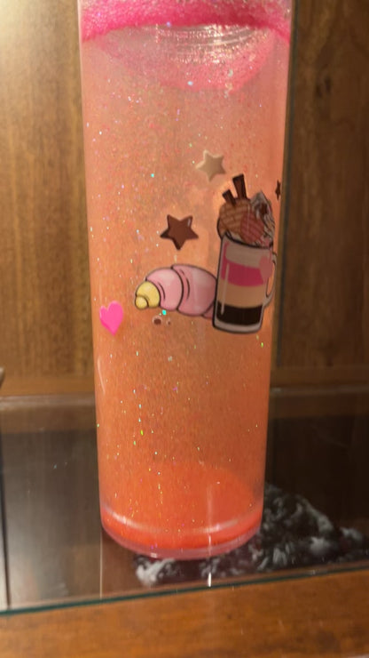 16oz Pink and Orange Coffee Snow-Globe Cup ￼￼