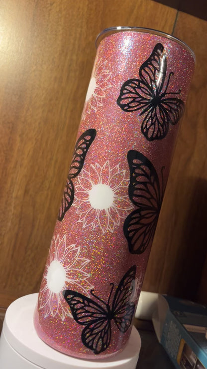 Butterflies and 🌸 , -  30oz skinny Tumbler