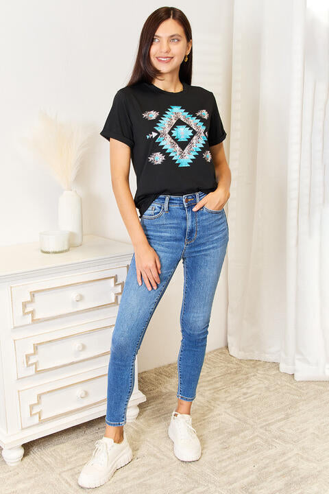 Simply Love Graphic Short Sleeve T-Shirt - BLACK BROOM BOUTIQUE