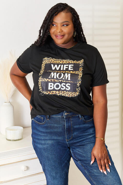 Simply Love WIFE MOM BOSS Leopard Graphic T-Shirt - BLACK BROOM BOUTIQUE