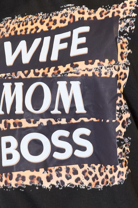 Simply Love WIFE MOM BOSS Leopard Graphic T-Shirt - BLACK BROOM BOUTIQUE