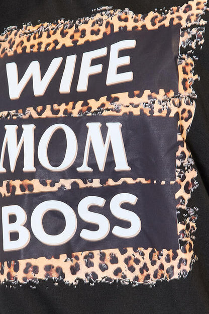 Simply Love WIFE MOM BOSS Leopard Graphic T-Shirt - BLACK BROOM BOUTIQUE